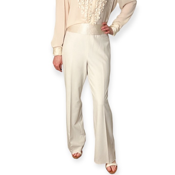 Sunny Leigh Pants - Vintage Sunny Leigh ivory satin waist trousers dress pants